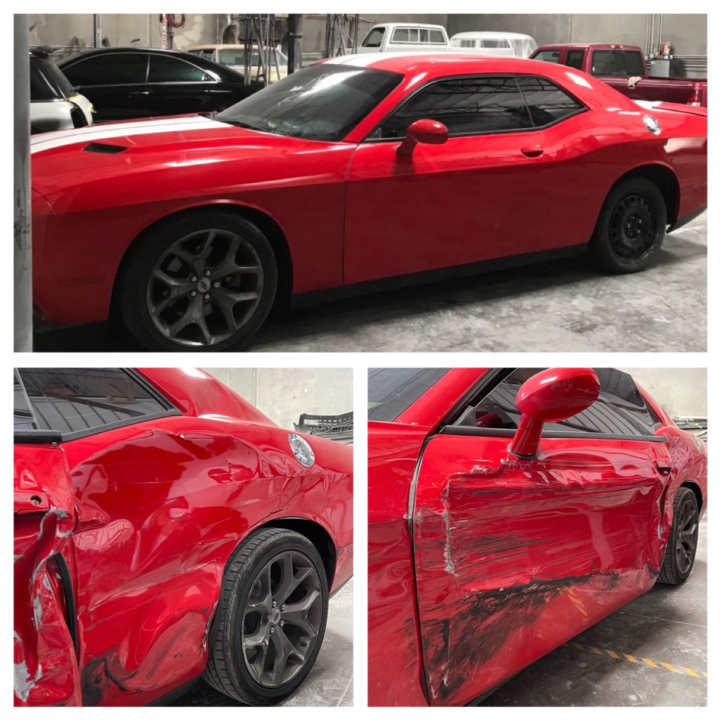 Red Dodge Challenger collision repair