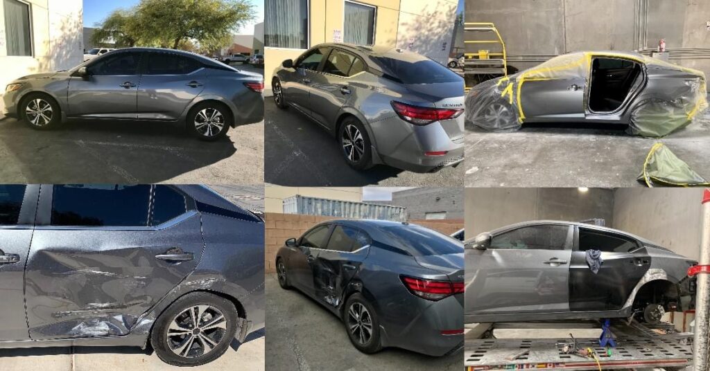 Silver sedan multi-angle damage documentation